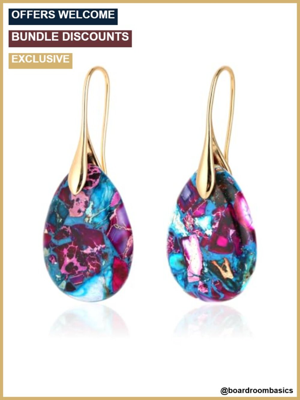 Natural Imperial Stone Fishhoop Dangle Drop Earrings Copper Gift Box